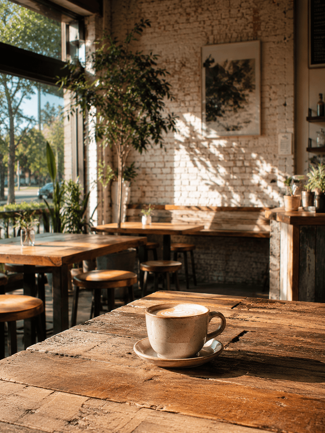 Independent Austin coffee shop interior with warm natural light