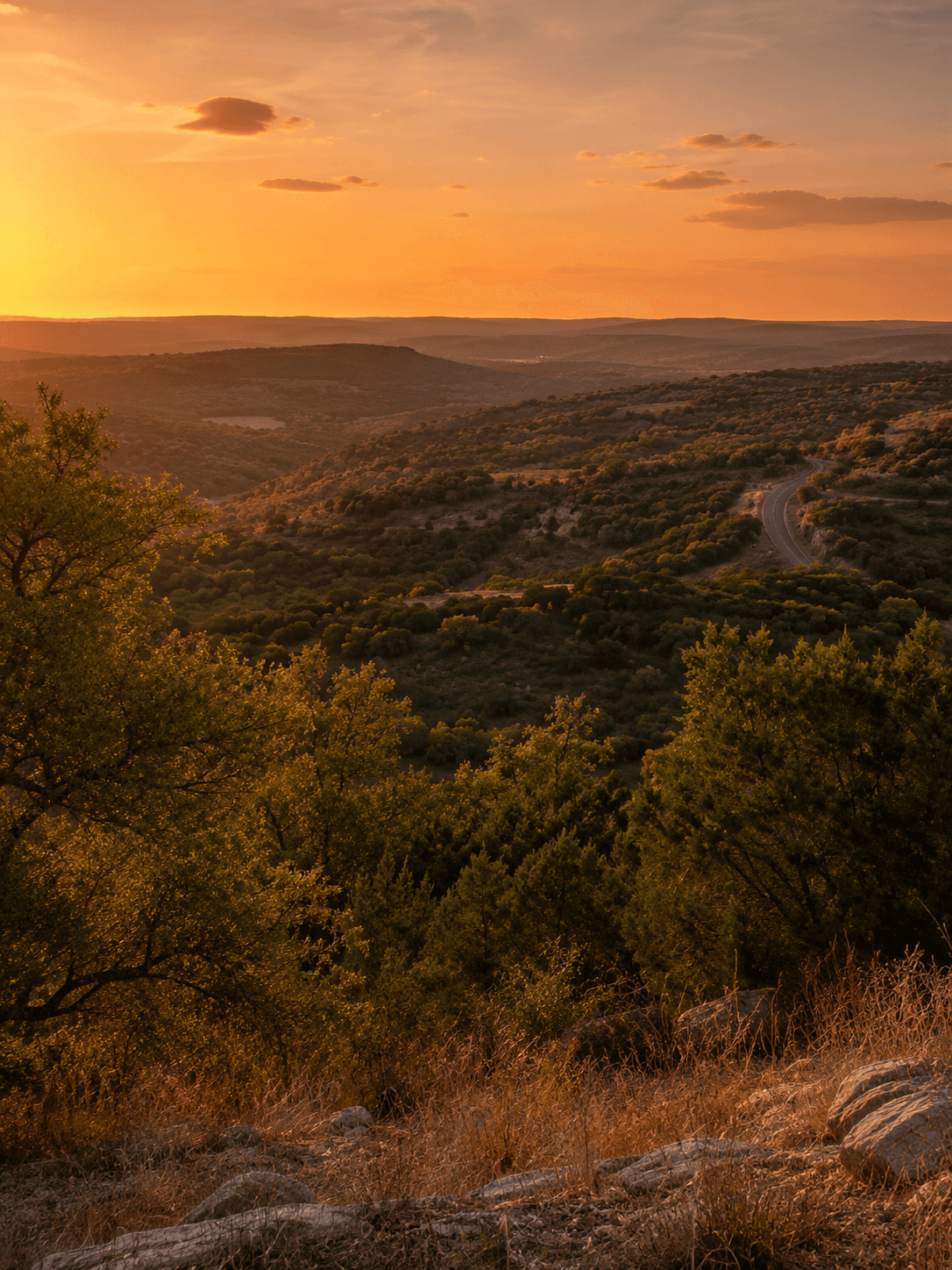 Hill Country landscape outside Austin at dusk