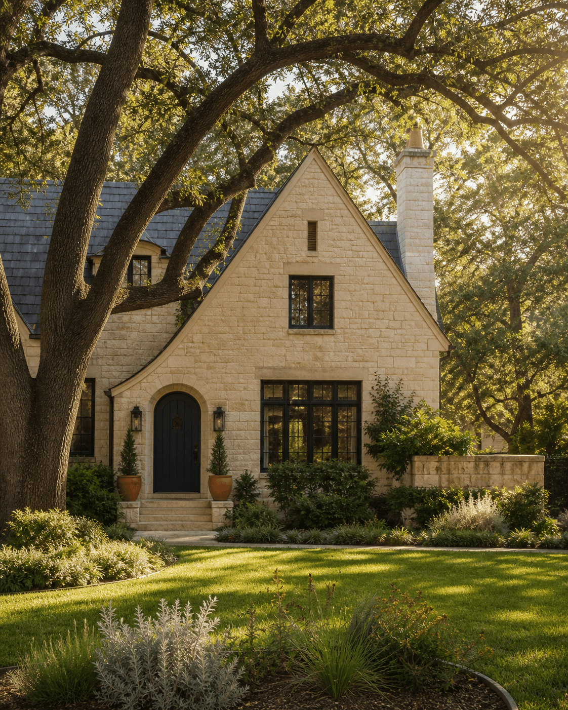 Stately Tarrytown home framed by mature oak trees