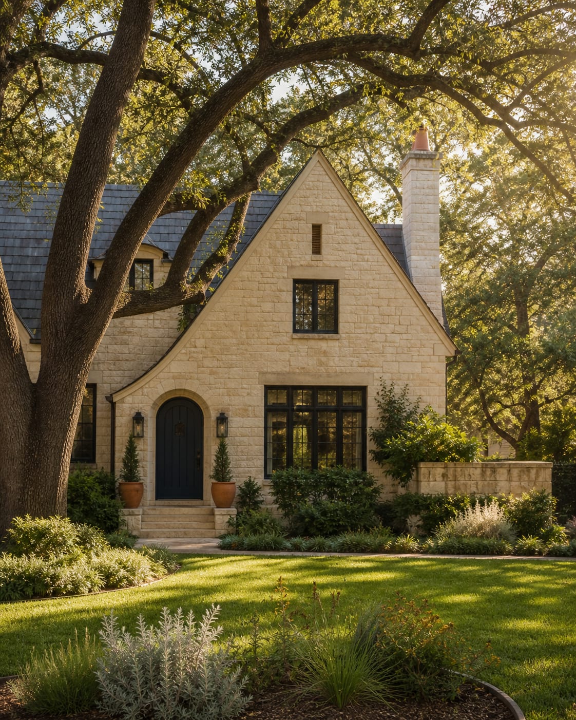 Stately Tarrytown home framed by mature oak trees